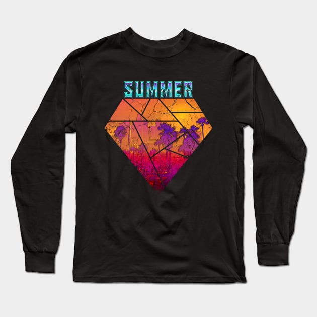 Los Angeles Summer Vintage Retrowave Grunge Long Sleeve T-Shirt by MerlinArt